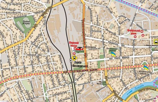 Схема рекламной плоскости по адресу Привокзальная пл., ближний к Котляра ул. (бывш. Красноармейская ул.), кафе "FreshLife"