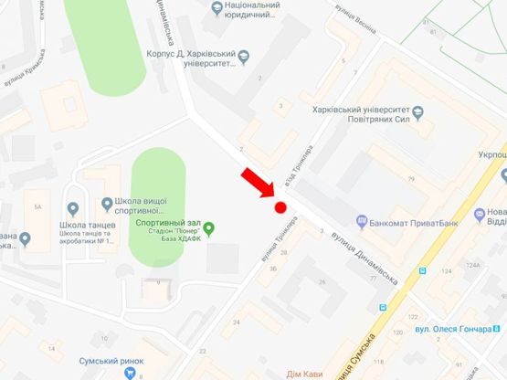 Схема рекламної площини за адресою Динамовская ул. - ул. Тринклера, в сторону ул. Сумской