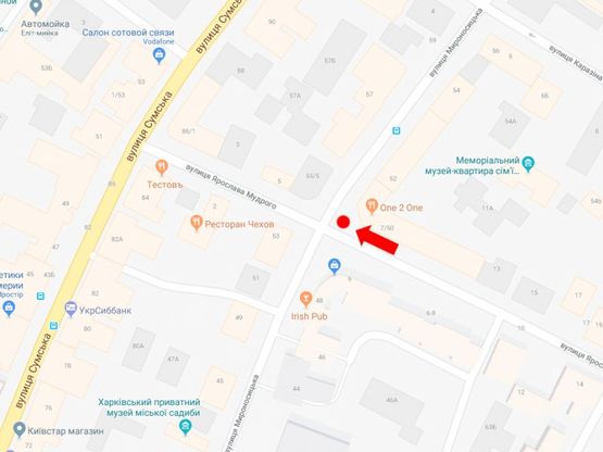 Схема рекламної площини за адресою Ярослава Мудрого ул. (бывш. ул.Петровского) - ул. Мироносицкая, в сторону ул. Сумской