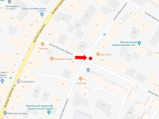 Схема рекламной плоскости по адресу Ярослава Мудрого ул. (бывш. ул.Петровского) - ул. Мироносицкая, в сторону ул. Пушкинской