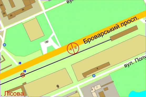 Схема рекламной плоскости по адресу Броварський проспект / Мурманська  (перед М"Лісова") рух в напрямку Киева, ліворуч