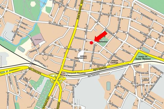 Схема рекламной плоскости по адресу Театральная ул., 28 / ул. Грушевского, возле Областной научной библиотеки