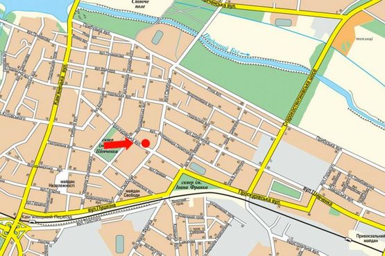 Схема рекламной плоскости по адресу Проскуровская ул., 53, возле ЦУМа, "Дома офицеров"