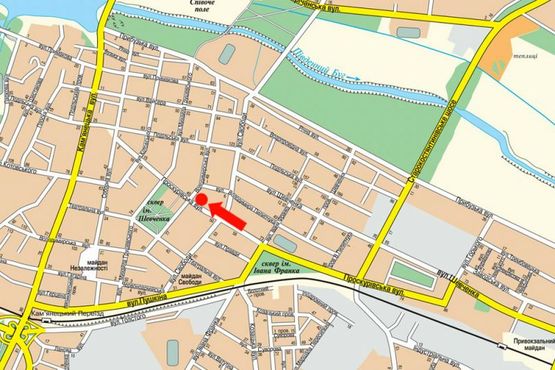 Схема рекламной плоскости по адресу Проскуровская ул., 47 / ул. Владимирская, возле Художественного музея