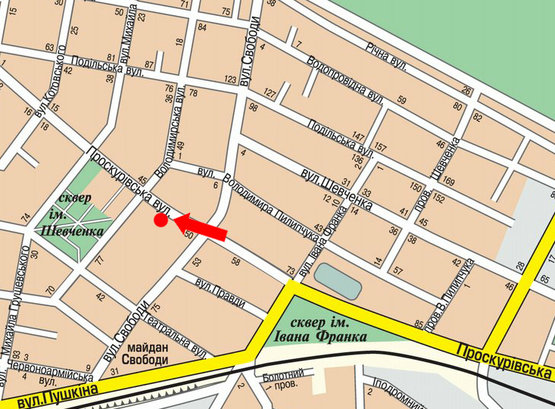 Схема рекламной плоскости по адресу Проскуровская ул., 46, возле ЦУМа, кукольного театра