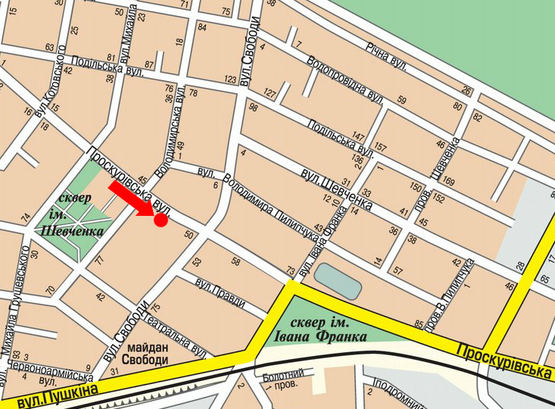 Схема рекламной плоскости по адресу Проскуровская ул., 46, возле ЦУМа, кукольного театра