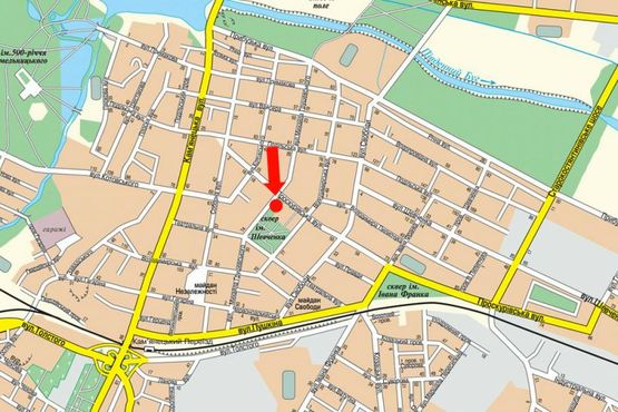 Схема рекламной плоскости по адресу Проскуровская ул. / ул. Грушевского, возле парка им. Т. Шевченко, кафе "Кофеман"