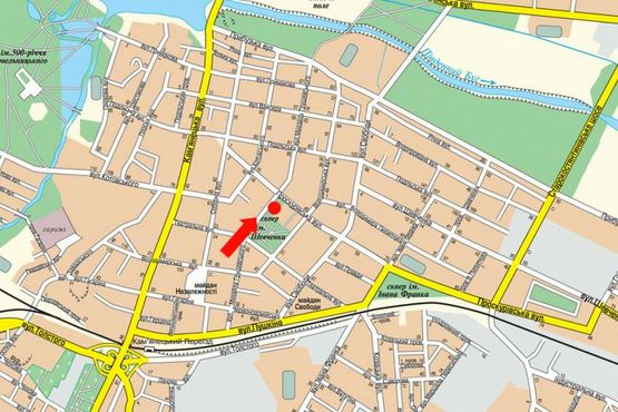 Схема рекламной плоскости по адресу Проскуровская ул. / ул. Грушевского, возле парка им. Т. Шевченко, кафе "З ранку до ночі"