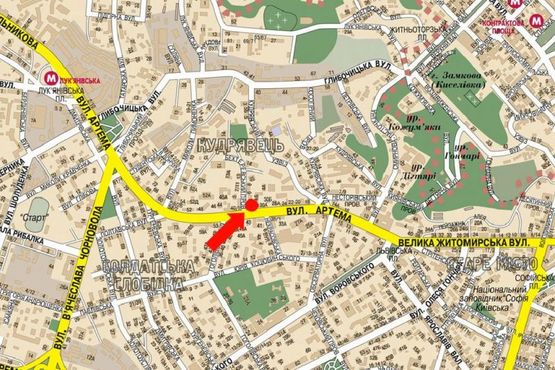 Схема рекламної площини за адресою Сечевых Стрельцов ул. (бывш. Артема ул.) / Бехтеревский пер., в сторону Львовская пл.