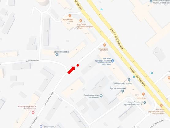 Схема рекламної площини за адресою Кудри ул., 42 / ул. Чигорина, в сторону бул. Украинки