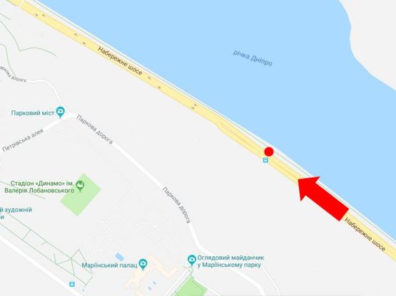 Схема рекламной плоскости по адресу Набережное шоссе ул., 1100 м. от ст.м. "Днепр", в сторону Подола