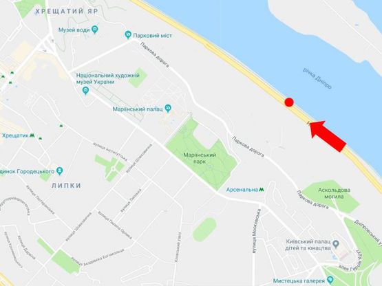 Схема рекламної площини за адресою Набережное шоссе ул., 950 м. от ст.м. "Днепр", в сторону Подола