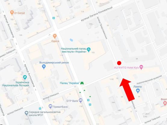 Схема рекламной плоскости по адресу Предславинская ул., 35, возле дворца "Украина", в сторону центра