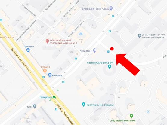 Схема рекламной плоскости по адресу Старонаводницкая ул., 1/45 / ул. Алмазова (бывш. ул. Кутузова), на светофоре, в центр