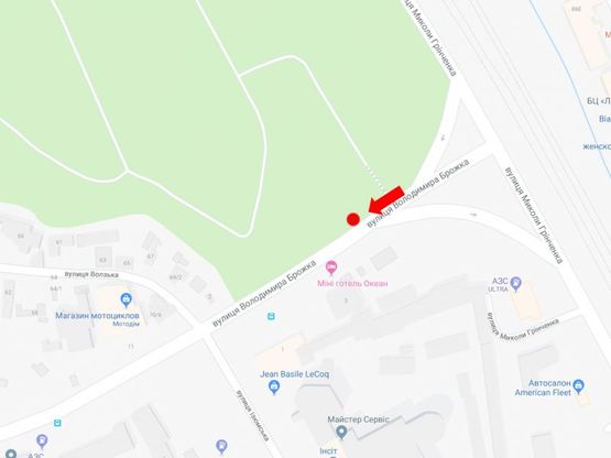 Схема рекламної площини за адресою Брожко ул. (бывш. Кировоградская ул.) / ул. Гринченко, в сторону Лобановского пр. (бывш. Краснозвездный пр.)