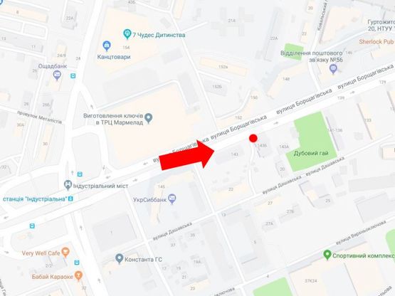 Схема рекламної площини за адресою Борщаговская ул., 143б, напротив ТРЦ "Аркадия", супермаркетов "Сильпо", "Comfi", в сторону центра