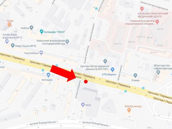 Схема рекламної площини за адресою Победы пр., 13 / ул. Шолуденко, 100 м. до центрального ЗАГСа, в сторону Воздухофлотского моста, центра