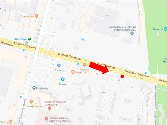 Схема рекламной плоскости по адресу Победы пр., 43, возле ресторана "Il Molino", 100м. до ул. Янгеля, в центр