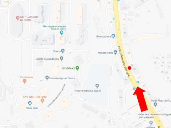 Схема рекламной плоскости по адресу Бойчука ул. (бывш. Киквидзе ул.), 23, в сторону бул. Л. Украинки и Дружбы Народов, в центр