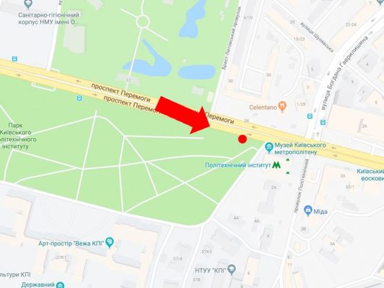Схема рекламной плоскости по адресу Победы пр., 35, возле ст. м. "Политехнический институт", в центр