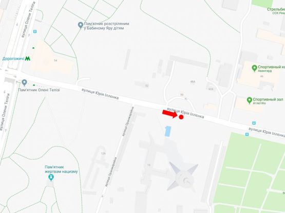 Схема рекламної площини за адресою Ильенко ул. (бывш. Мельникова ул.), 50, напротив, в сторону ст. м. «Лукьяновка», центра