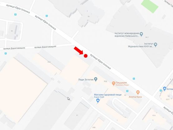 Схема рекламної площини за адресою Ильенко ул. (бывш. Мельникова ул.), 83а, напротив КИМО, в сторону ст. м. "Лукьяновская", центра