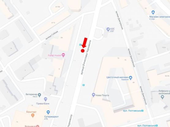 Схема рекламної площини за адресою Черновола ул., 8, в сторону пр. Победы