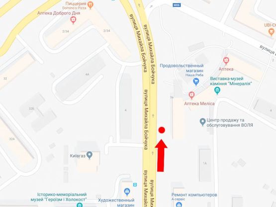 Схема рекламной плоскости по адресу Бойчука ул. (бывш. Киквидзе ул.), 1/2, в сторону бул. Украинки, центра