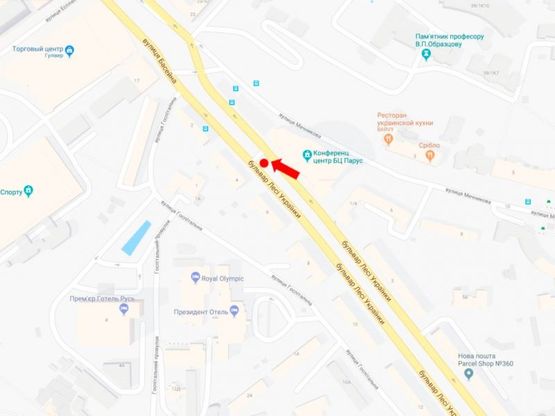 Схема рекламної площини за адресою Украинки бул., 6, в сторону ул. Крещатик