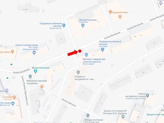 Схема рекламной плоскости по адресу Мечникова ул., 16, напротив супермаркета "Good wine", в сторону Кловского спуска