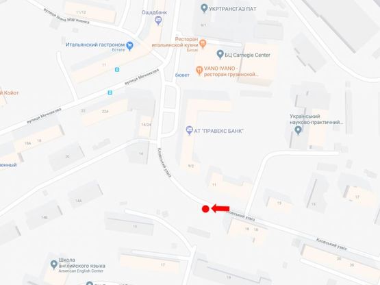 Схема рекламної площини за адресою Кловский спуск ул., 11, в сторону ул. Мечникова