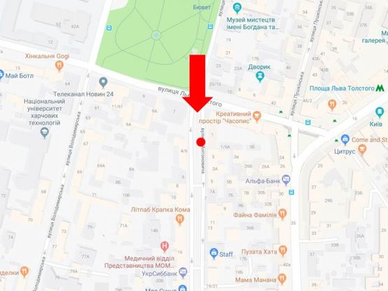 Схема рекламной плоскости по адресу Антоновича ул. (бывш. Горького ул.), 1, в сторону ул. Саксаганского