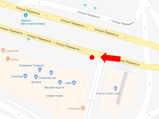 Схема рекламной плоскости по адресу Победы пл., 3, возле универмага "Украина", в сторону Воздухофлотского моста