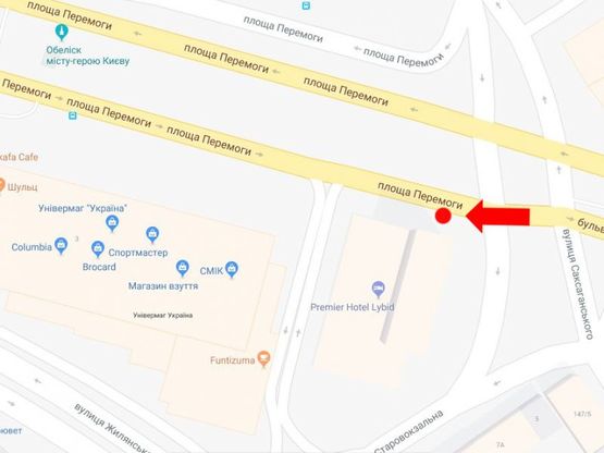 Схема рекламної площини за адресою Победы пл., 1, на светофоре, возле гостиницы "Лыбидь", в сторону Воздухофлотского моста