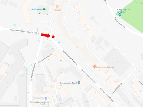 Схема рекламной плоскости по адресу Мазепы ул., 3, ст. м. "Арсенальная", в сторону пл. Славы