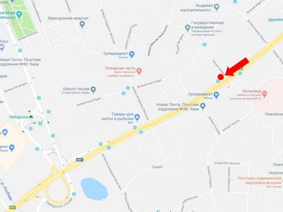 Схема рекламной плоскости по адресу Дружбы народов бул., 8 - ул. Чешская, напротив супермаркета "Novus", в сторону Лыбедской пл.