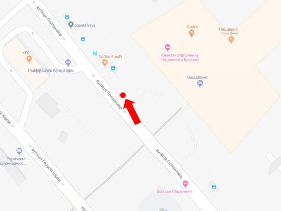 Схема рекламної площини за адресою Ползунова ул., 6, возле ресторана KFC, Южного жд вокзала, в сторону Воздухофлотского пр.