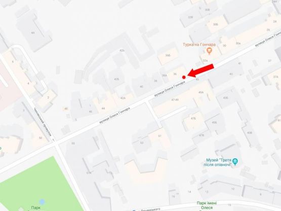 Схема рекламной плоскости по адресу Гончара ул., 36, в сторону ул. Хмельницкого