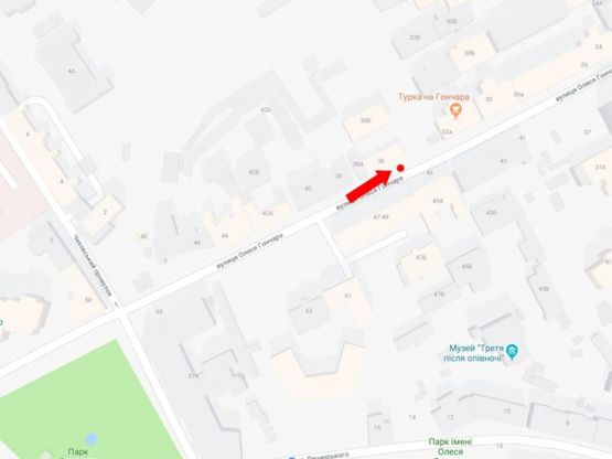 Схема рекламної площини за адресою Гончара ул., 36, в сторону ул. Яр. Вал