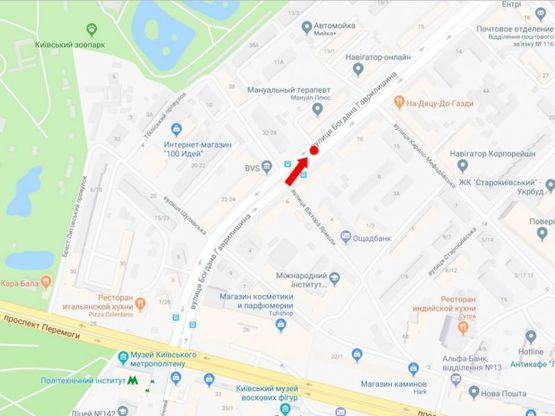 Схема рекламної площини за адресою Гаврилишина ул. (бывш. ул. Василевской), 10 - ул. Ярмолы, разделитель, в сторону Лукьяновки