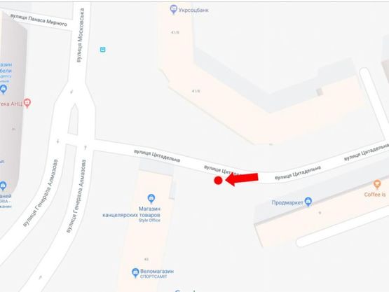 Схема рекламної площини за адресою Цитадельная ул., 43/14 - Алмазова ул. (бывш. Кутузова ул.), в сторону ул. Алмазова