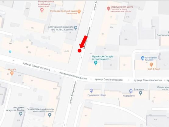 Схема рекламной плоскости по адресу Владимирская ул., 42/78 - ул. Саксаганского, в сторону ул. Жилянской