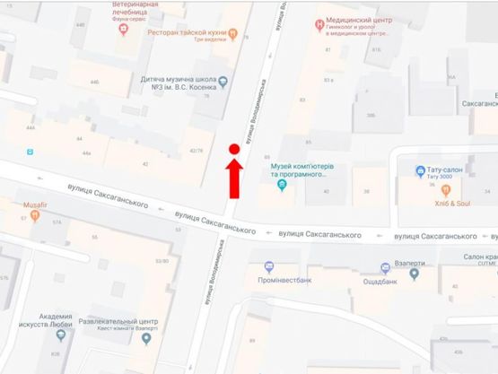 Схема рекламной плоскости по адресу Владимирская ул., 42/78 - ул. Саксаганского, в сторону ул. Толстого