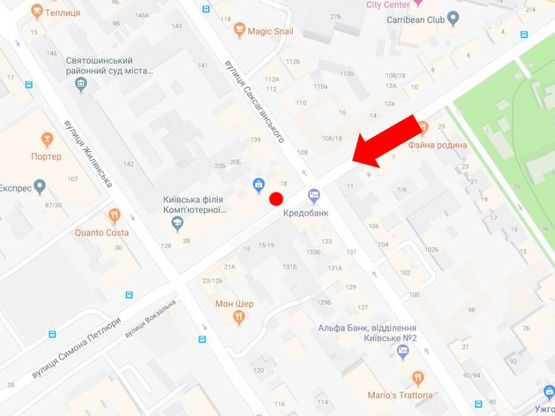 Схема рекламної площини за адресою Петлюры ул., 18 / ул. Саксаганского, в сторону центрального жд вокзала