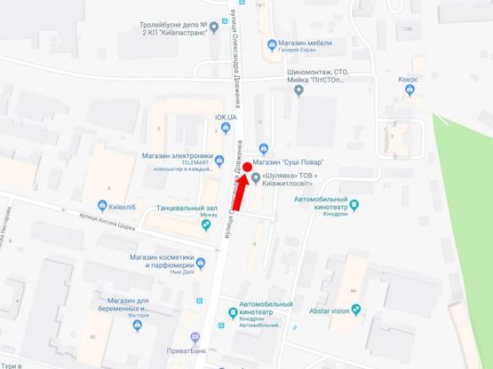 Схема рекламной плоскости по адресу Довженка ул., 10 в сторону ул. Телиги