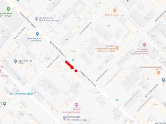 Схема рекламной плоскости по адресу Межигорская ул, 43 - ул. Оболонская, в сторону Нижнего вала