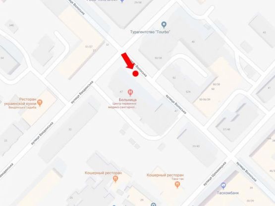 Схема рекламної площини за адресою Волошская ул., 47 - ул. Введенская, возле Поликлиники Подольского р-на, в сторону Нижнего вала