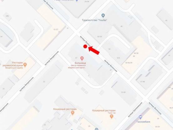 Схема рекламної площини за адресою Волошская ул., 47 - ул. Введенская, возле Поликлиники Подольского р-на, к ст. м. "Тараса Шевченко"