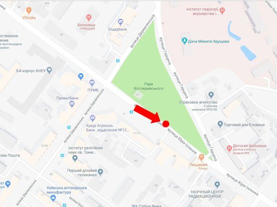 Схема рекламной плоскости по адресу Ильенко ул. (бывш. Мельникова ул.), 71 (напротив) в сторону ст. м. "Лукьяновская"