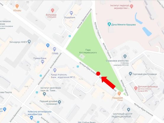 Схема рекламної площини за адресою Ильенко ул. (бывш. Мельникова ул.), 71 (напротив) в сторону ул. Деревлянской